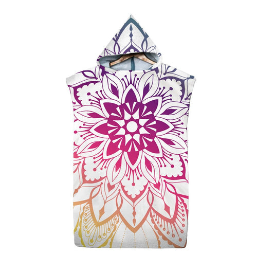 Mandala Beach Poncho Quick Dry Beach Towel Hooded Changing Robe Style 3