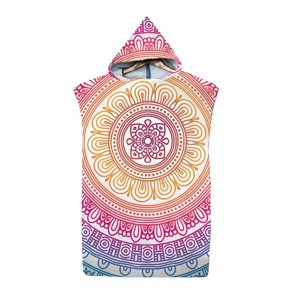 Mandala Beach Poncho Quick Dry Beach Towel Hooded Changing Robe Style 5