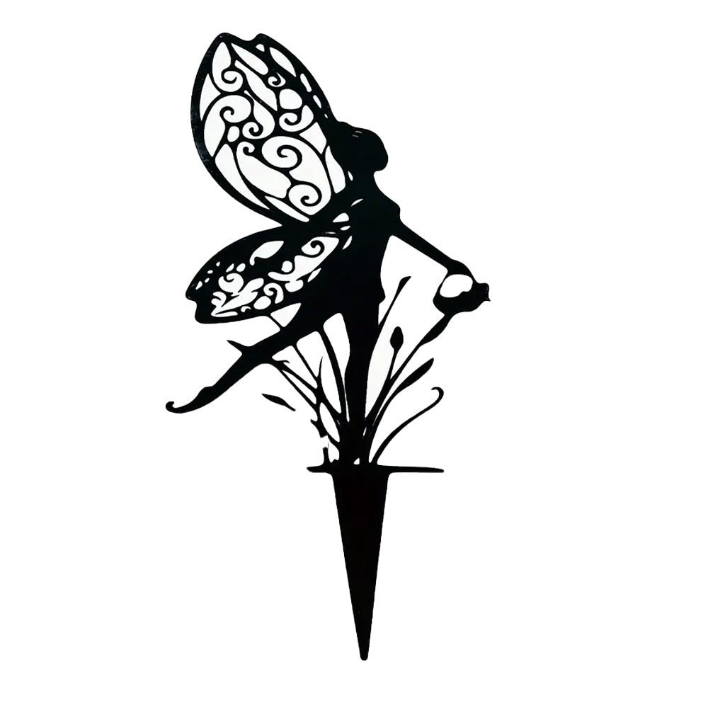 1Pc Fairy Silhouette Stake Outdoor Garden Metal Statue Sculpture Decor - Style 1