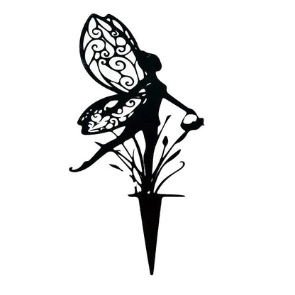 1Pc Fairy Silhouette Stake Outdoor Garden Metal Statue Sculpture Decor - Style 1
