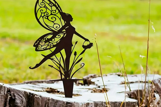 Fairy Silhouette Statue Metal Craft Art Sculpture Outdoor Decorative Stake for Patio Garden Yard-Style 1