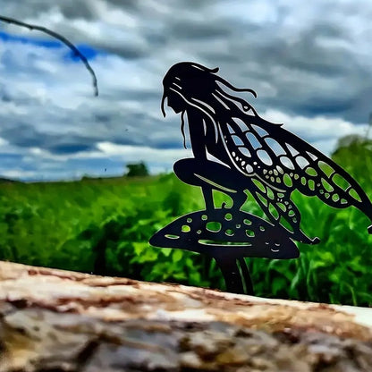 1Pc Fairy Silhouette Stake Outdoor Garden Metal Statue Sculpture Decor - Style 3