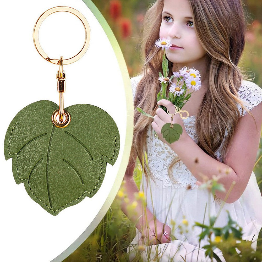 1Pc for Apple AirTag Protective Case Holder with Keychain Ring - Green Leaf
