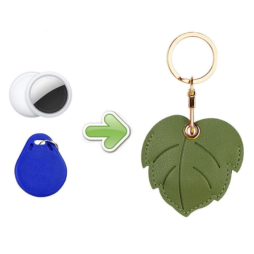 1Pc for Apple AirTag Protective Case Holder with Keychain Ring - Green Leaf