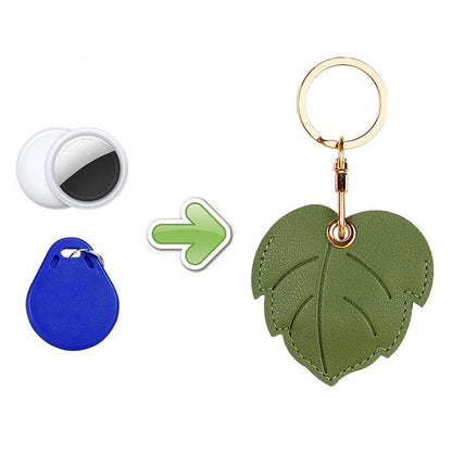 1Pc for Apple AirTag Protective Case Holder with Keychain Ring - Green Leaf