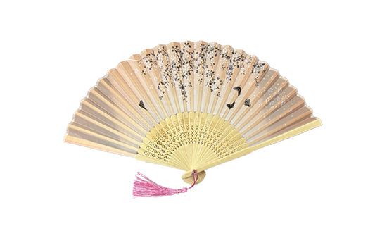 Handheld Fan Folding Retro Bamboo Handmade Fan Gift Decoration for Home Party Wedding-Yellow
