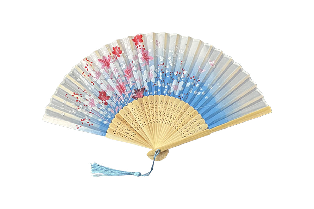 Handheld Fan Folding Retro Bamboo Handmade Fan Gift Decoration for Home Party Wedding-Sky Blue