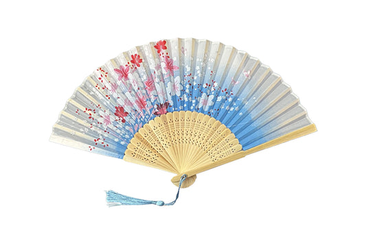 Handheld Fan Folding Retro Bamboo Handmade Fan Gift Decoration for Home Party Wedding-Sky Blue
