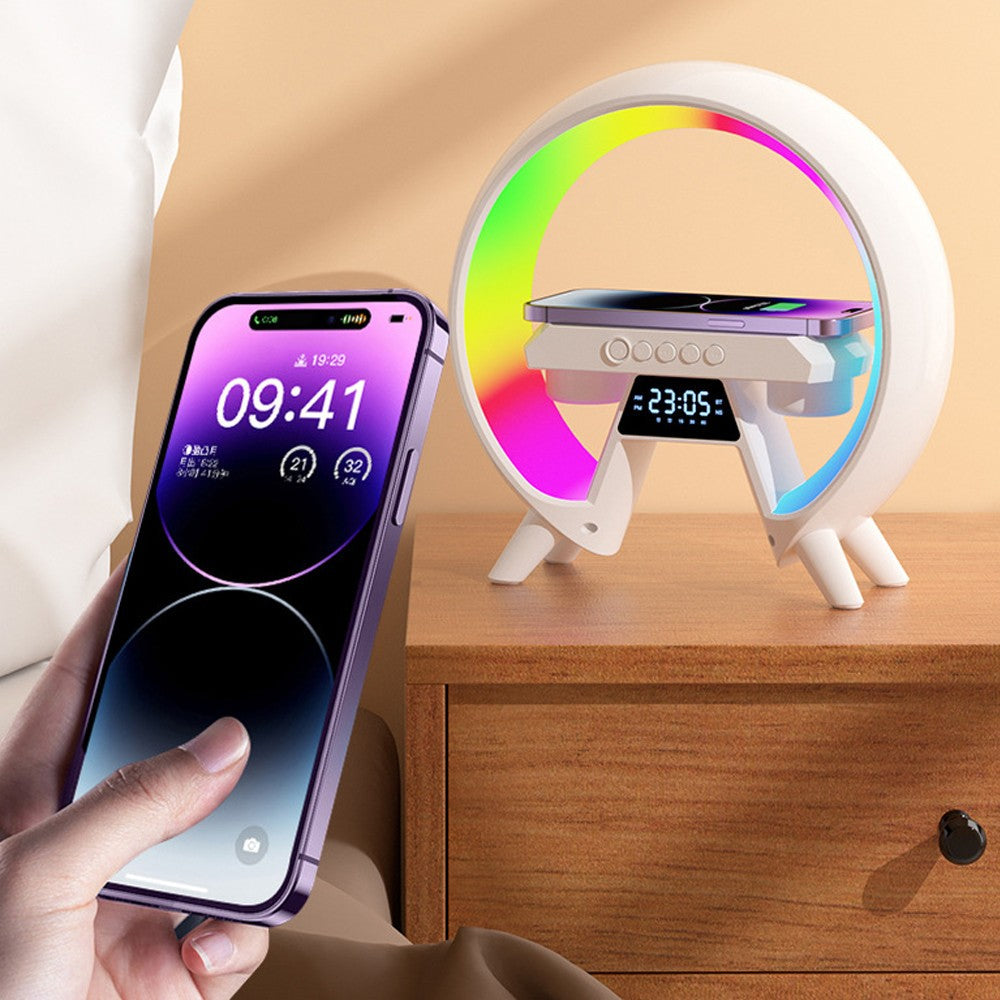Wireless Bluetooth Smart Speaker Atmosphere Night Light Supports Wireless Charging Multifunctional Timing Alarm Clock