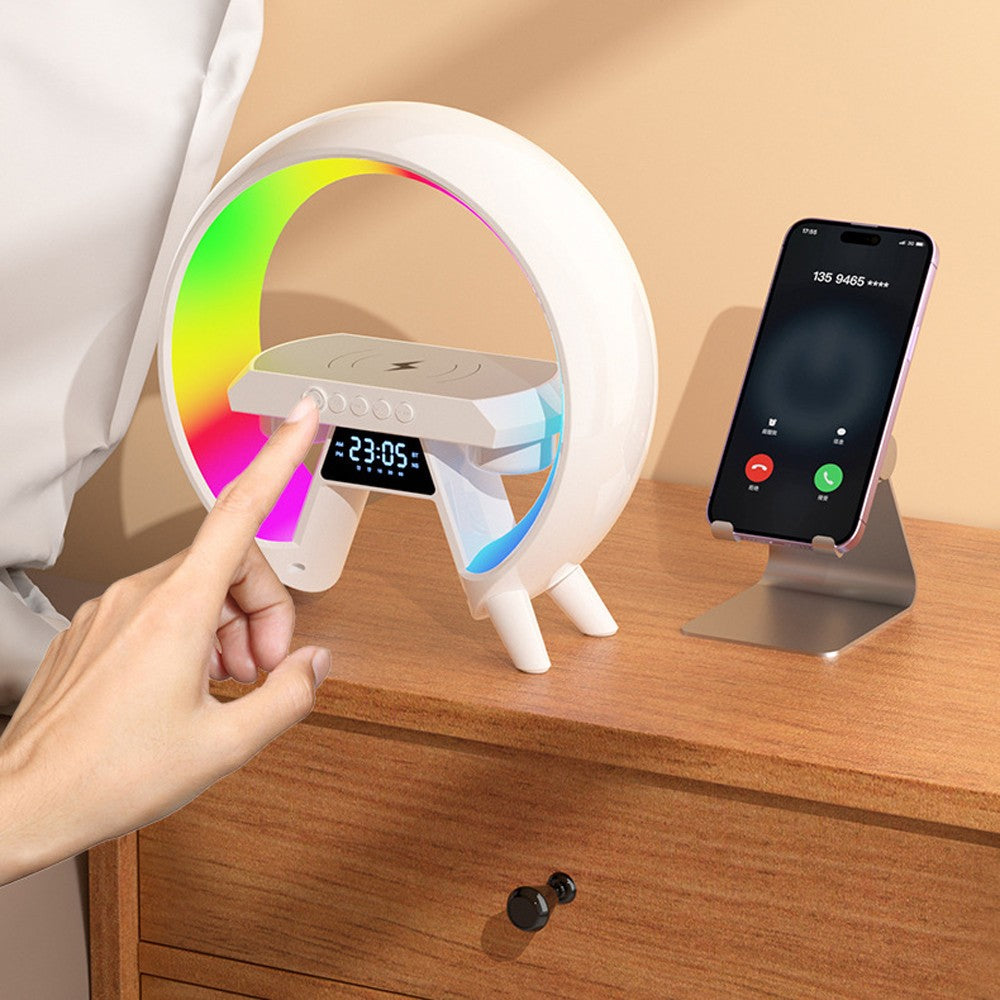 Wireless Bluetooth Smart Speaker Atmosphere Night Light Supports Wireless Charging Multifunctional Timing Alarm Clock