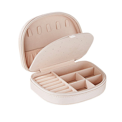 Portable Double Layer Jewelry Organizer Box PU Leather Jewelry Storage Case Apricot