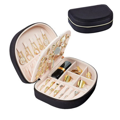 Portable Double Layer Jewelry Organizer Box PU Leather Jewelry Storage Case Black