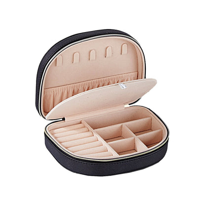 Portable Double Layer Jewelry Organizer Box PU Leather Jewelry Storage Case Black