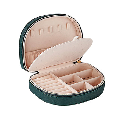 Portable Double Layer Jewelry Organizer Box PU Leather Jewelry Storage Case Green