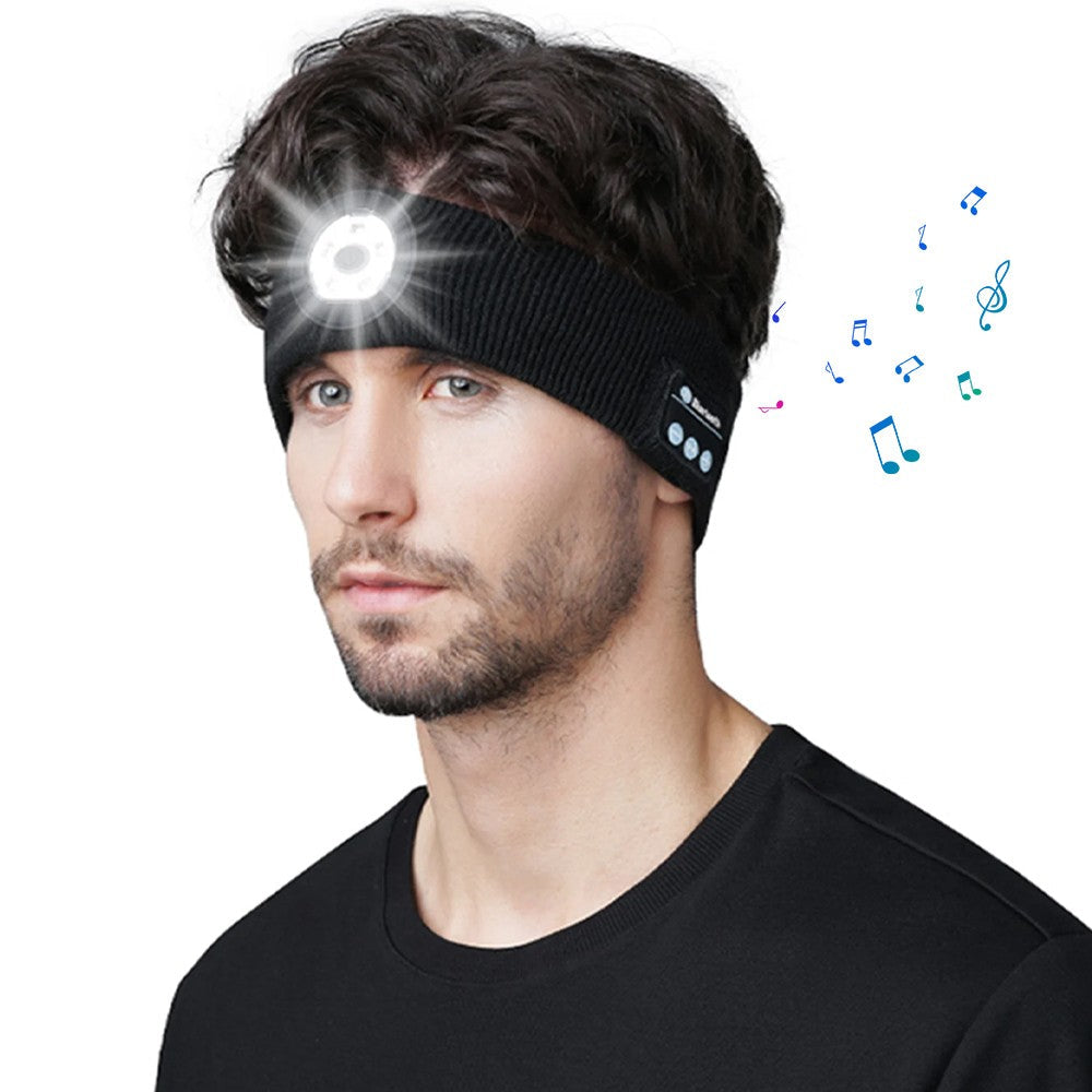 Bluetooth Headband Headphone Wireless Music Sports Headband with Headlamp