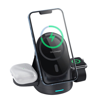 3-in-1 Wireless Magnetic Charger Qi Fast Charging Stand for iPhone Airpods Black