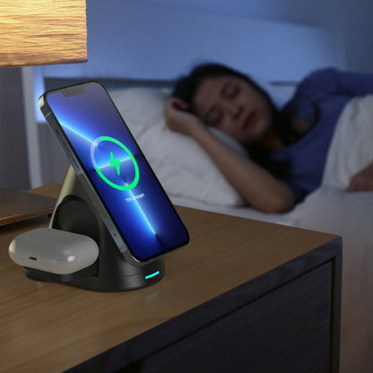 3-in-1 Wireless Magnetic Charger Qi Fast Charging Stand for iPhone Airpods Black