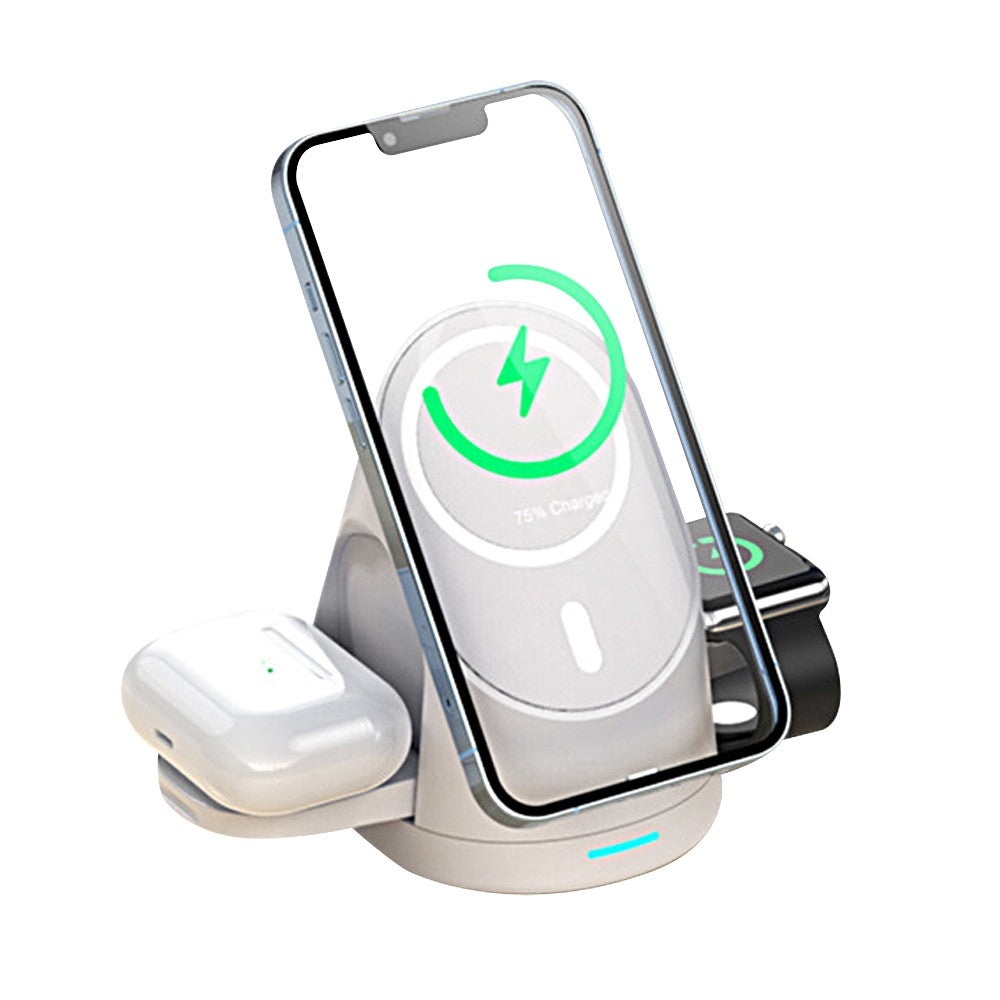 3-in-1 Wireless Magnetic Charger Qi Fast Charging Stand for iPhone Airpods White