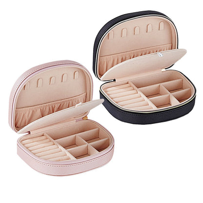 2Pcs Double Layer Jewelry Box PU Leather Jewelry Storage Case - Black + Pink