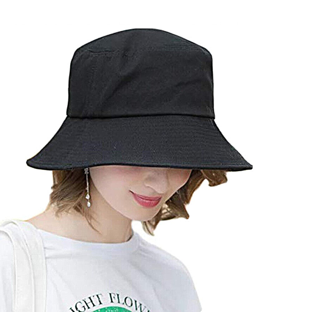 2Pcs Unisex Bucket Hat Cotton Outdoor Sun Cap Black and Pink