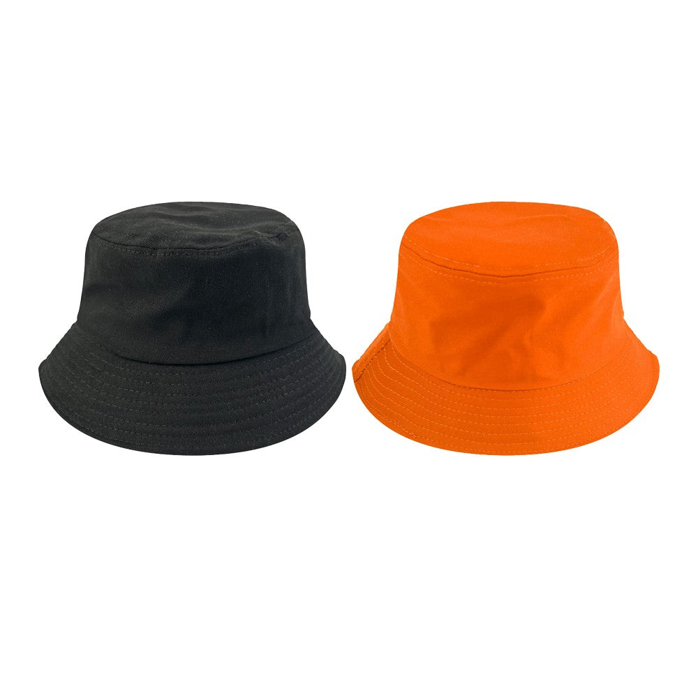 2Pcs Unisex Bucket Hat Cotton Outdoor Sun Cap Black and Orange