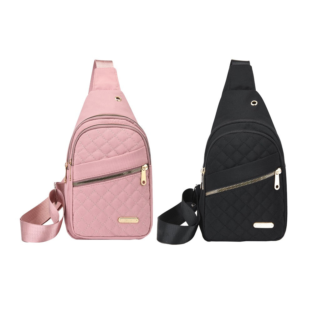 2Pcs Women Chest Bag Sling Bag Crossbody Bag Shoulder Bag - Black + Pink
