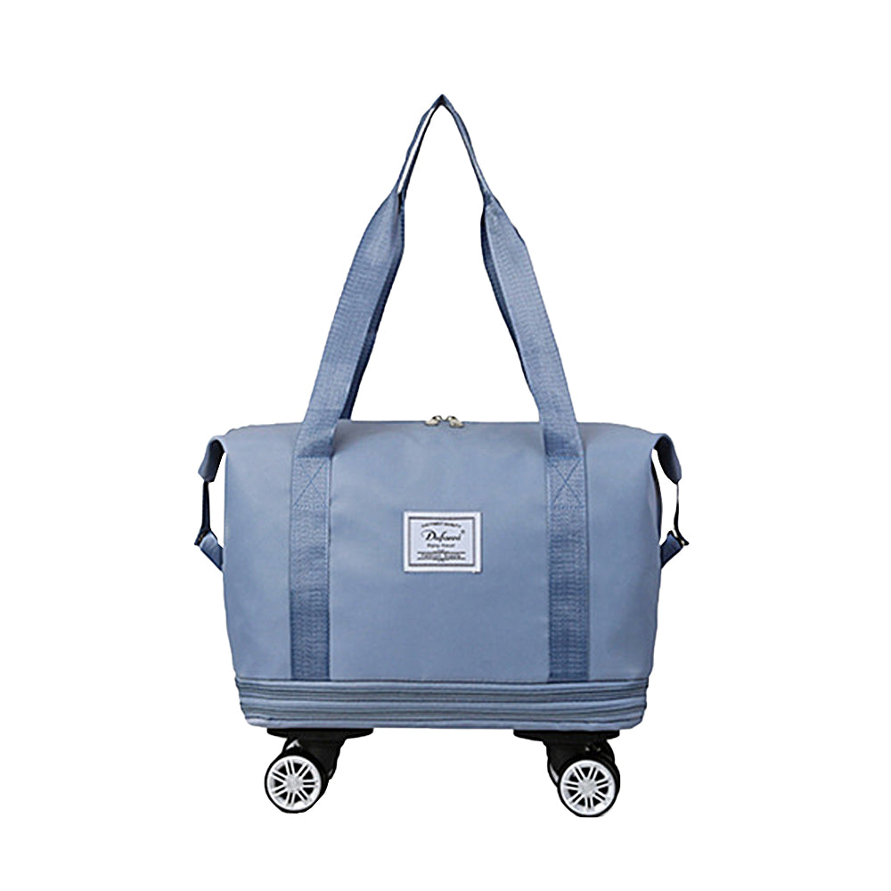 Expandable Wheeled Travel Duffle Bag Travel Foldable Rolling Gym Bag with Wheels Weekend Bag Blue