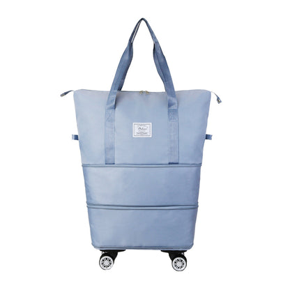 Expandable Wheeled Travel Duffle Bag Travel Foldable Rolling Gym Bag with Wheels Weekend Bag Blue