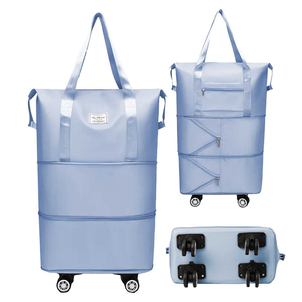 Expandable Wheeled Travel Duffle Bag Travel Foldable Rolling Gym Bag with Wheels Weekend Bag Blue
