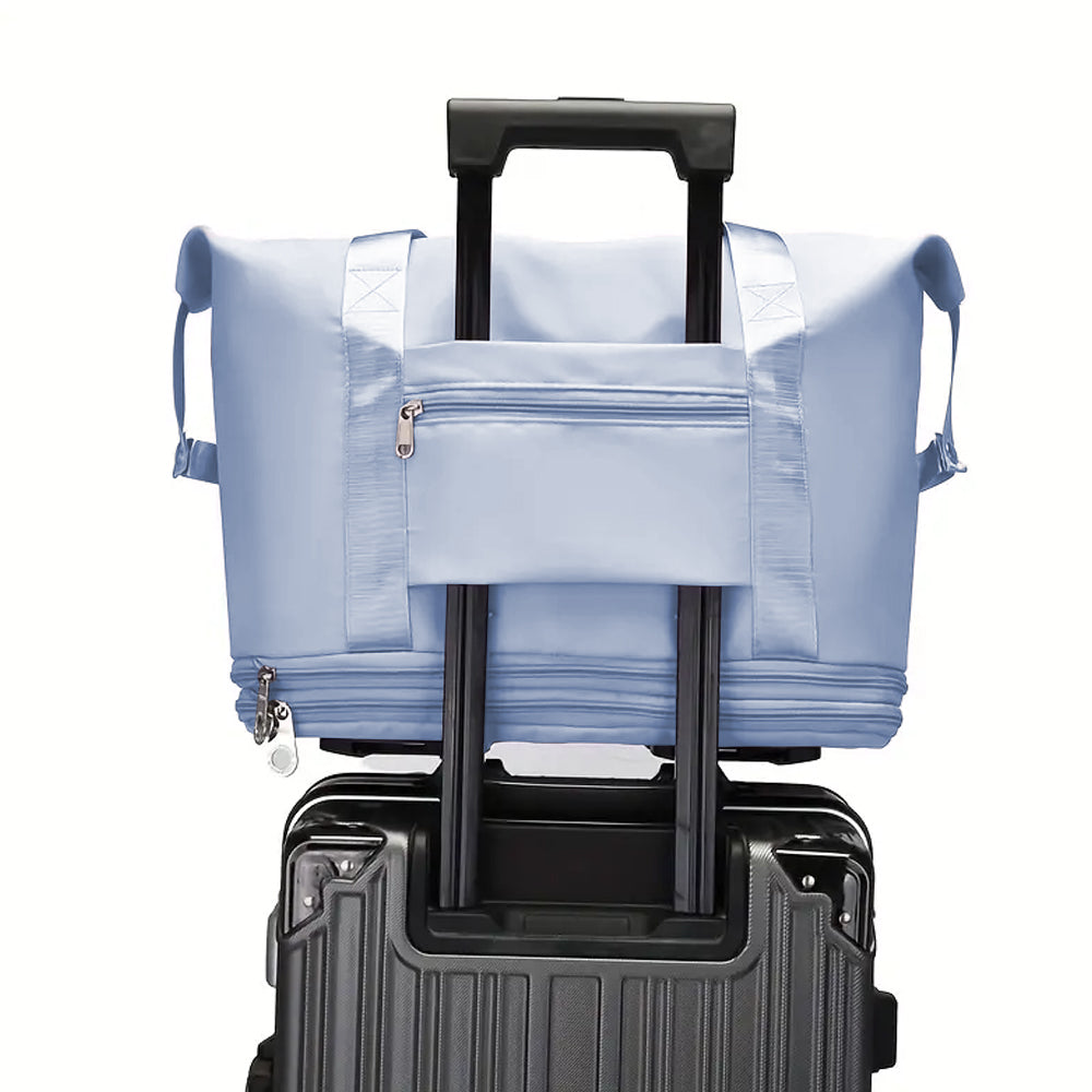 Expandable Wheeled Travel Duffle Bag Travel Foldable Rolling Gym Bag with Wheels Weekend Bag Blue