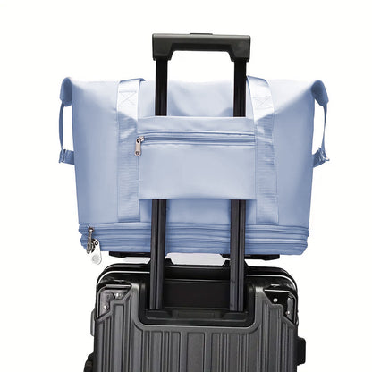 Expandable Wheeled Travel Duffle Bag Travel Foldable Rolling Gym Bag with Wheels Weekend Bag Blue