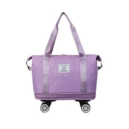 Expandable Wheeled Travel Duffle Bag Travel Foldable Rolling Gym Bag with Wheels Weekend Bag Purple
