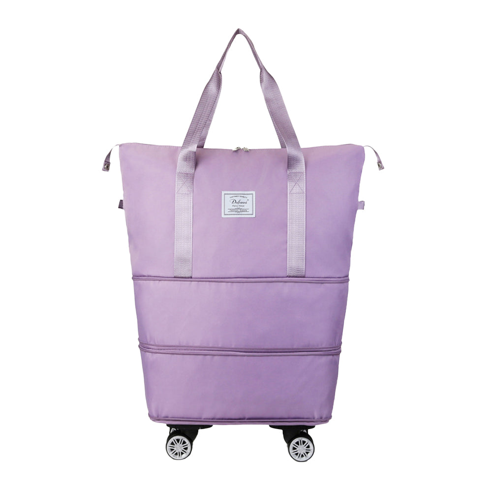 Expandable Wheeled Travel Duffle Bag Travel Foldable Rolling Gym Bag with Wheels Weekend Bag Purple