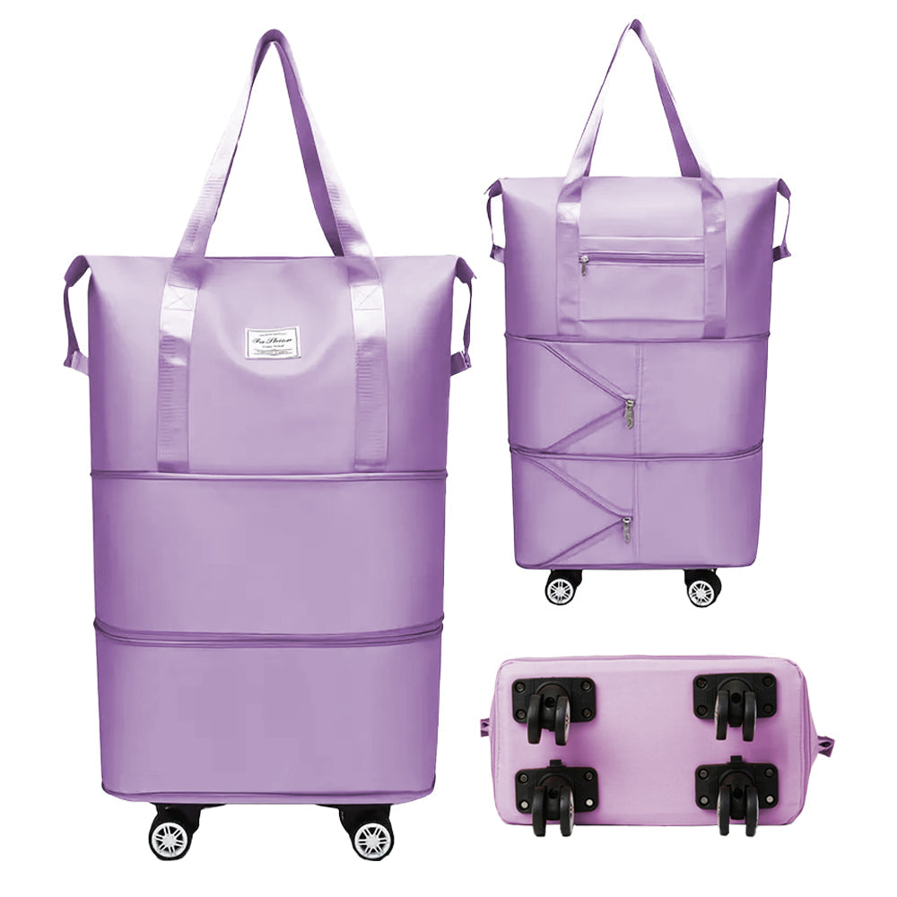Expandable Wheeled Travel Duffle Bag Travel Foldable Rolling Gym Bag with Wheels Weekend Bag Purple