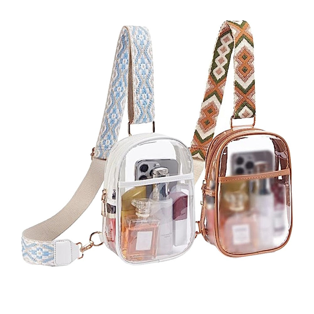2Pcs Clear Stadium Approved Crossbody Bag Chest Bag Shoulder Bag - Brown+White