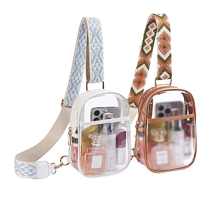 2Pcs Clear Stadium Approved Crossbody Bag Chest Bag Shoulder Bag - Brown+White
