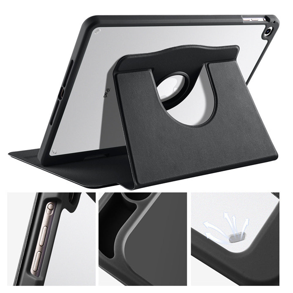 For iPad Rotating Case Smart 360 Degree Rotation Protective Stand Cover Black