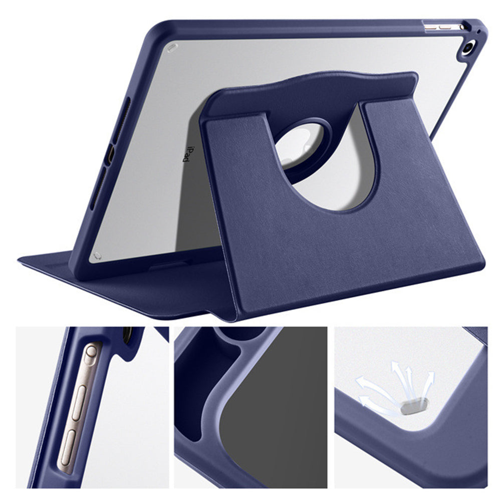 For iPad Rotating Case Smart 360 Degree Rotation Protective Stand Cover Blue