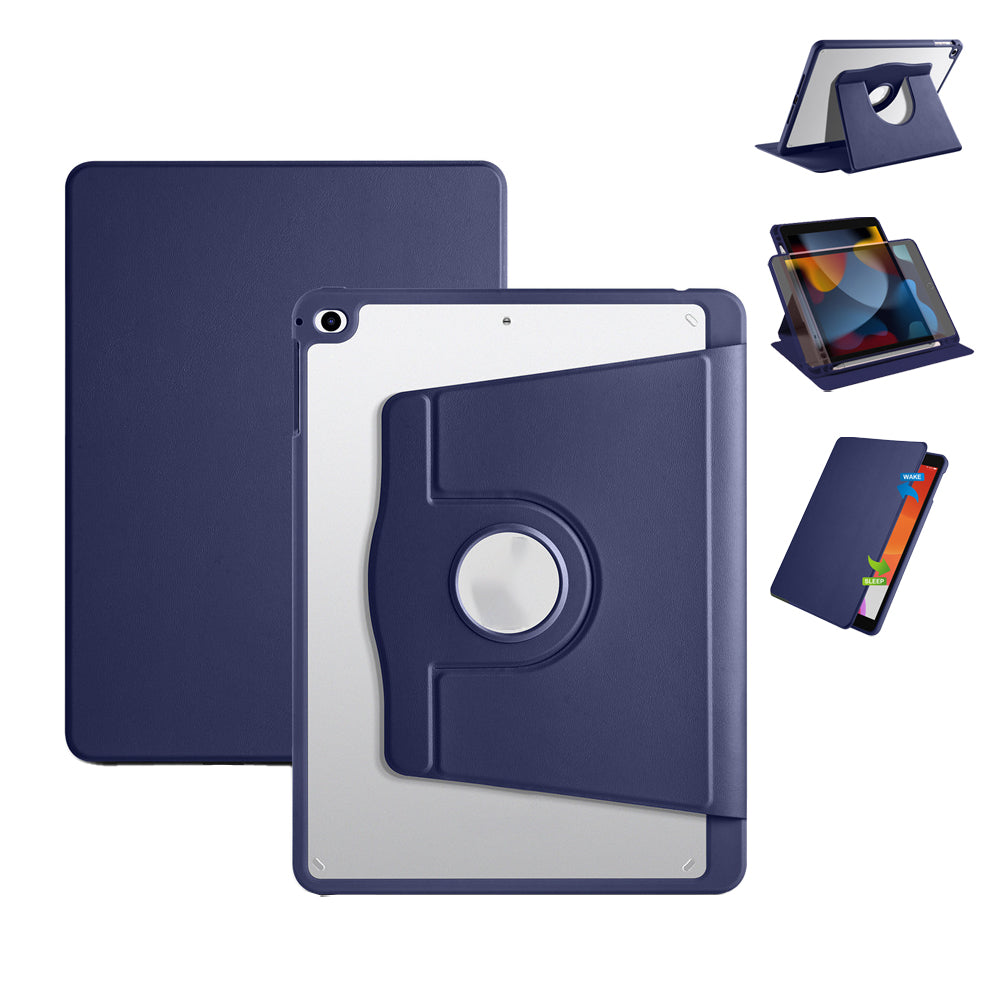 For iPad Rotating Case Smart 360 Degree Rotation Protective Stand Cover Blue