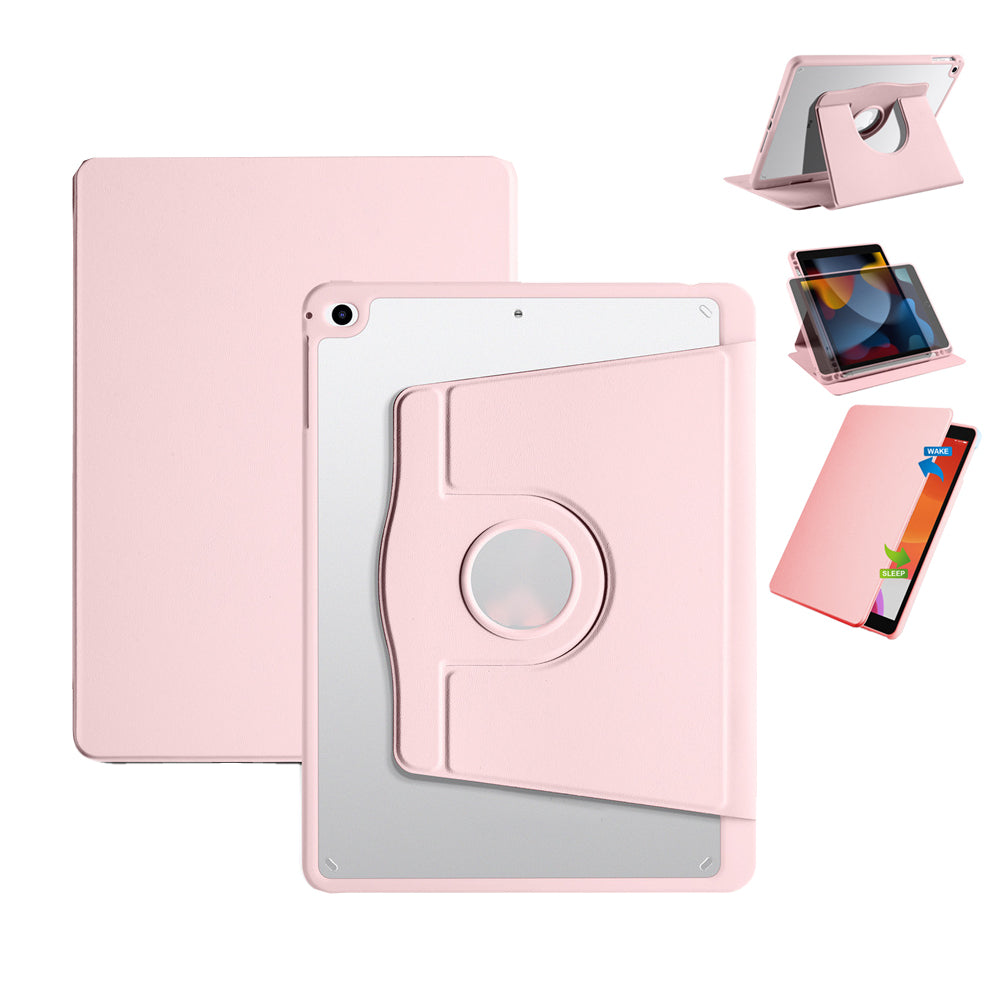 For iPad Rotating Case Smart 360 Degree Rotation Protective Stand Cover Pink