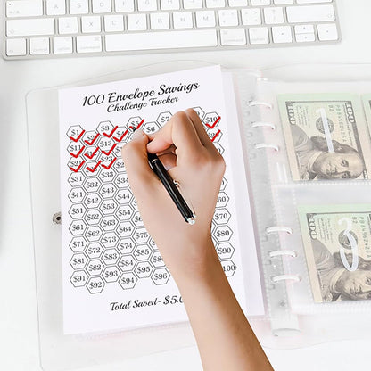 100 Envelopes Money Saving Challenge Binder Budget Planner Book Black