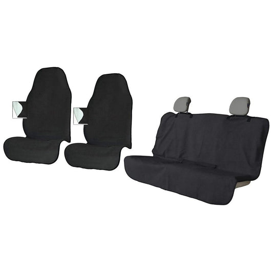 3-Piece Car Front and Rear Seat Cover Set Auto Backseat Protector - Black