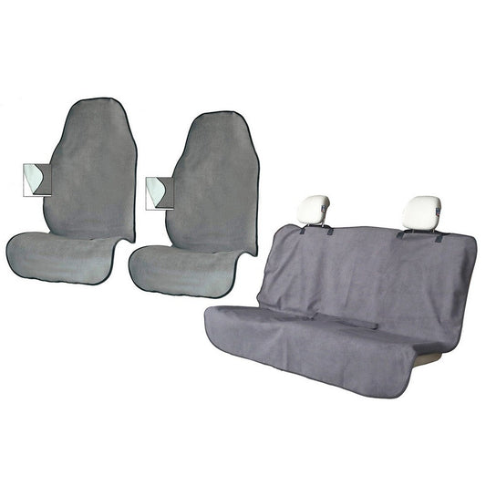 3-Piece Car Front and Rear Seat Cover Set Auto Backseat Protector - Grey
