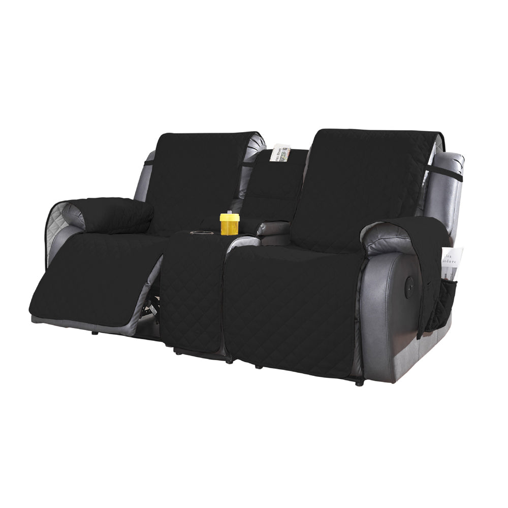 2-Seater Water Resistant Non-Slip Split Recliner Couch Cover with Console Sofa Chair Protector Slipcovers Black