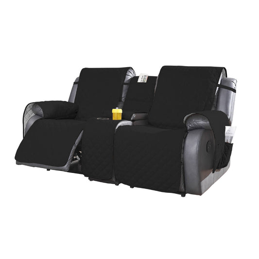 2-Seater Water Resistant Non-Slip Split Recliner Couch Cover with Console Sofa Chair Protector Slipcovers Black