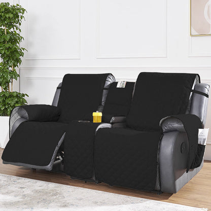 2-Seater Water Resistant Non-Slip Split Recliner Couch Cover with Console Sofa Chair Protector Slipcovers Black