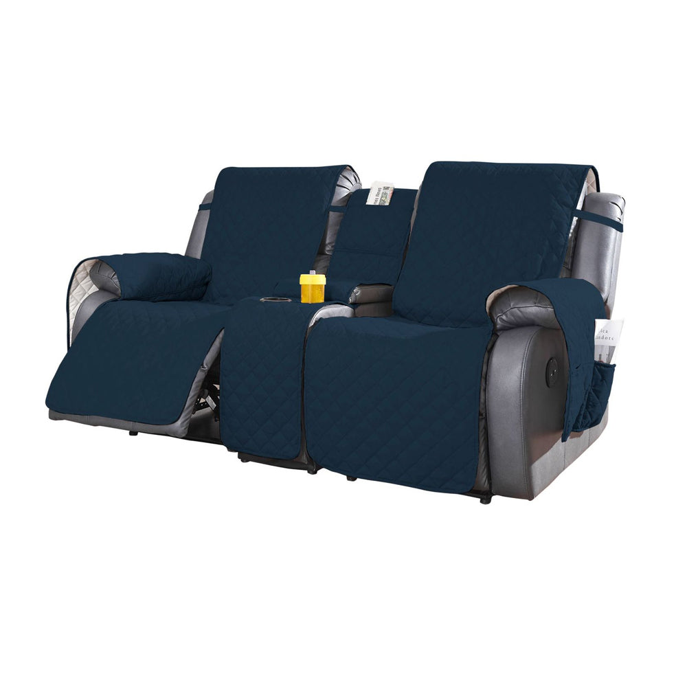 2-Seater Water Resistant Non-Slip Split Recliner Couch Cover with Console Sofa Chair Protector Slipcovers Navy Blue