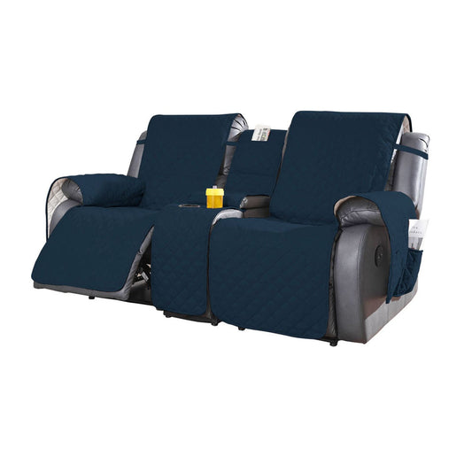 2-Seater Water Resistant Non-Slip Split Recliner Couch Cover with Console Sofa Chair Protector Slipcovers Navy Blue