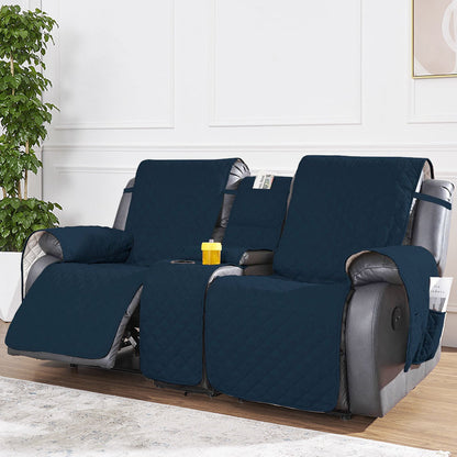 2-Seater Water Resistant Non-Slip Split Recliner Couch Cover with Console Sofa Chair Protector Slipcovers Navy Blue