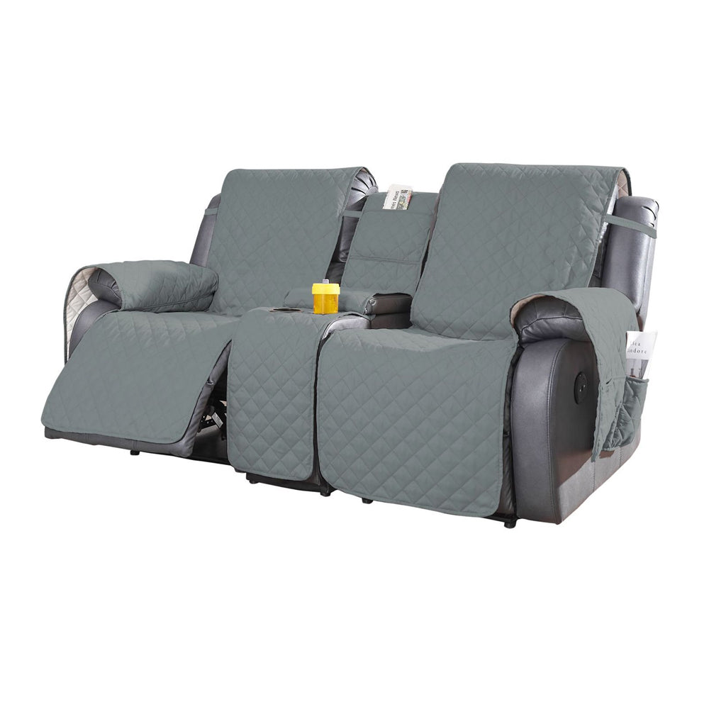 2-Seater Water Resistant Non-Slip Split Recliner Couch Cover with Console Sofa Chair Protector Slipcovers Gray